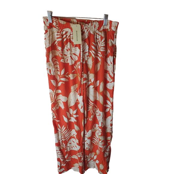 Monteau Tropical Leaf Print Linen Blend Pants, NWT, - Picture 1 of 6